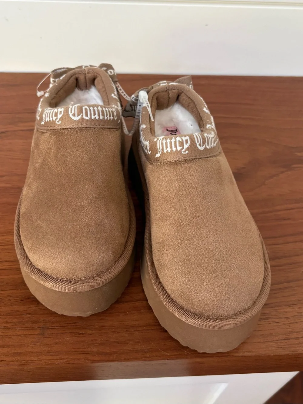 New Juicy Couture Kids Suede Platform Brown Chestnut Booties Boots Slippers 11